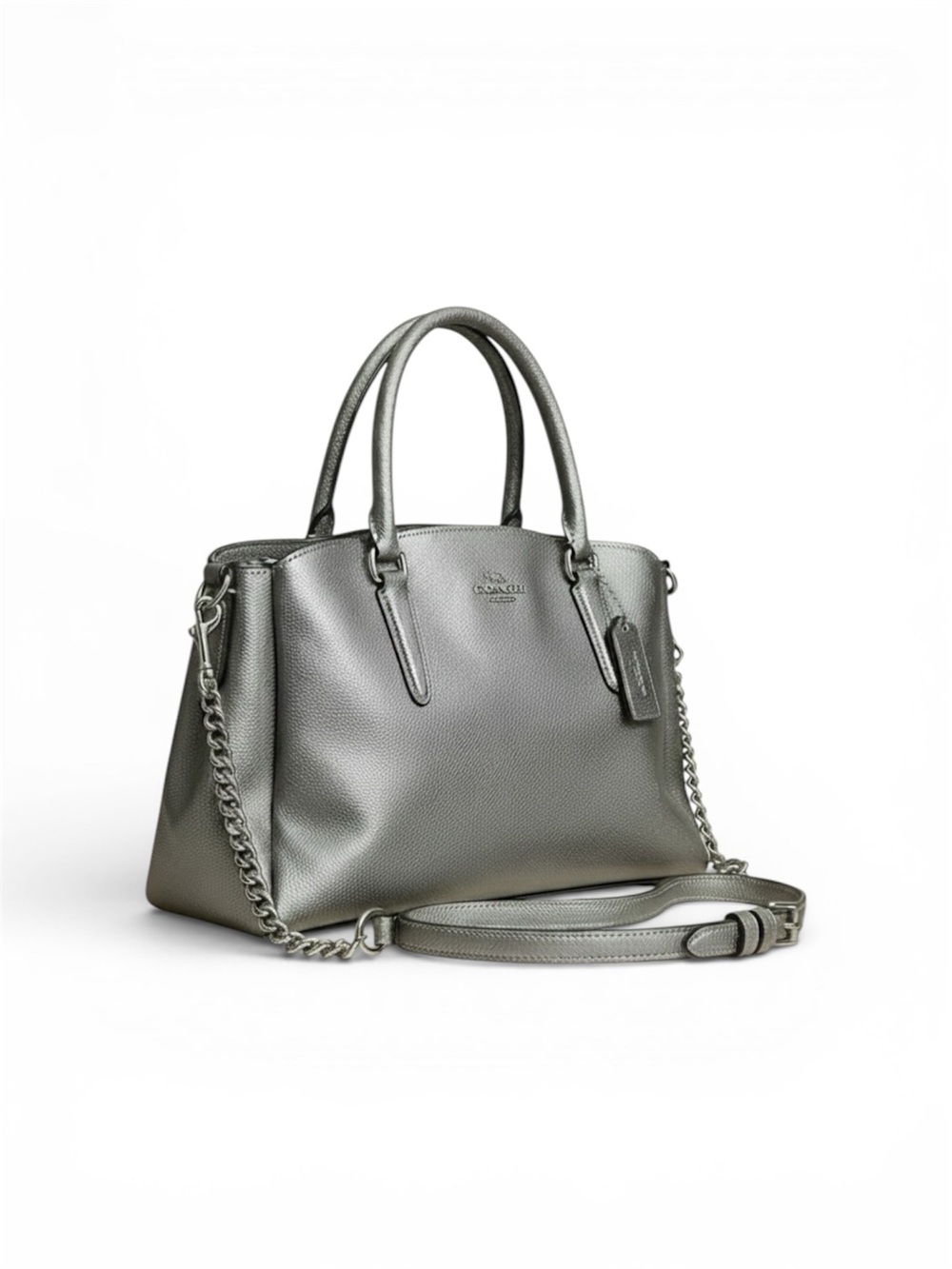 Coach Mini Sage Satchel Metallic Silver Leather Crossbody NWOT - Picture 12 of 14